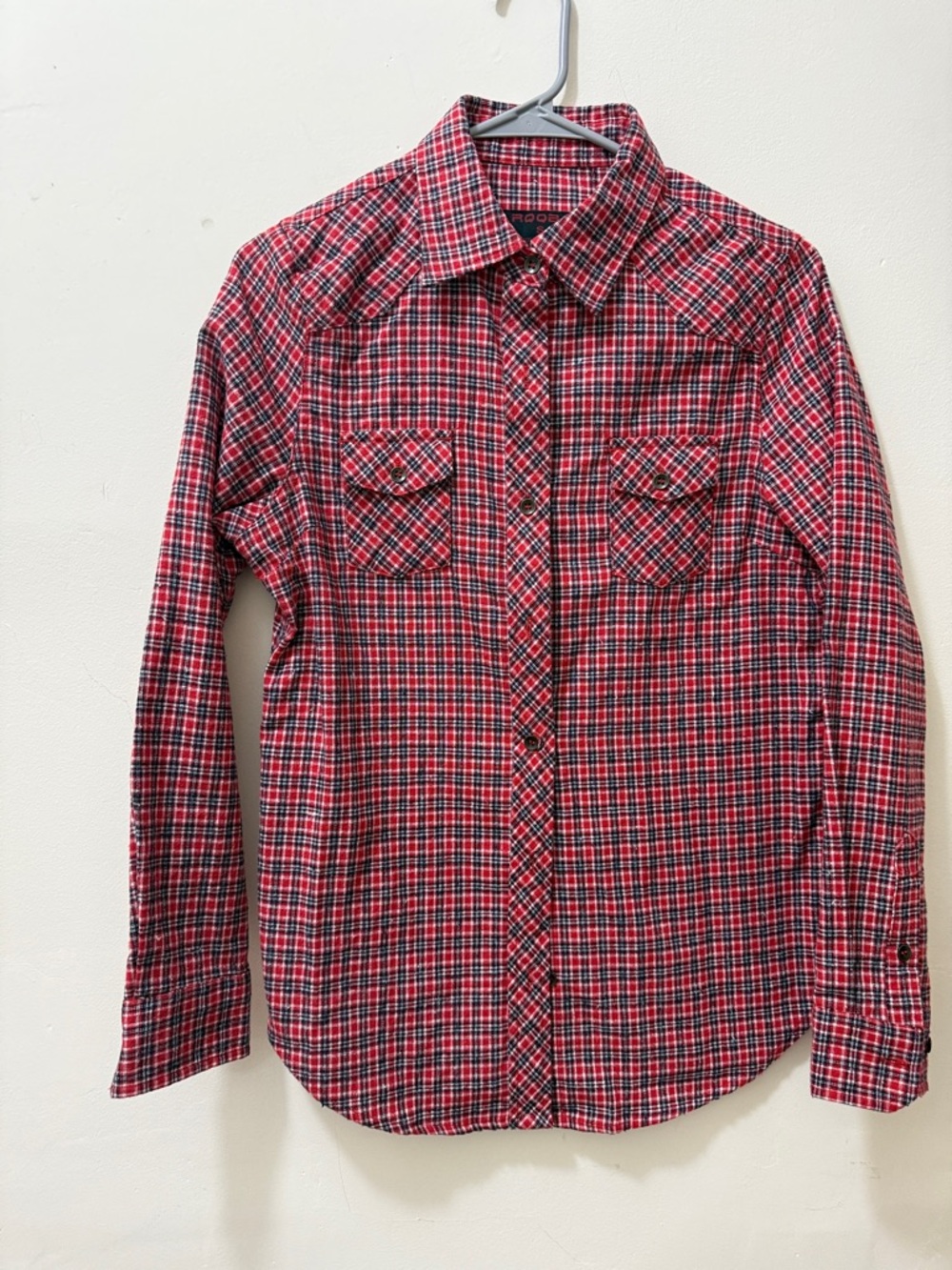 Women’s Red Plaid Long Sleeve Button-Front Shirt by Unbranded